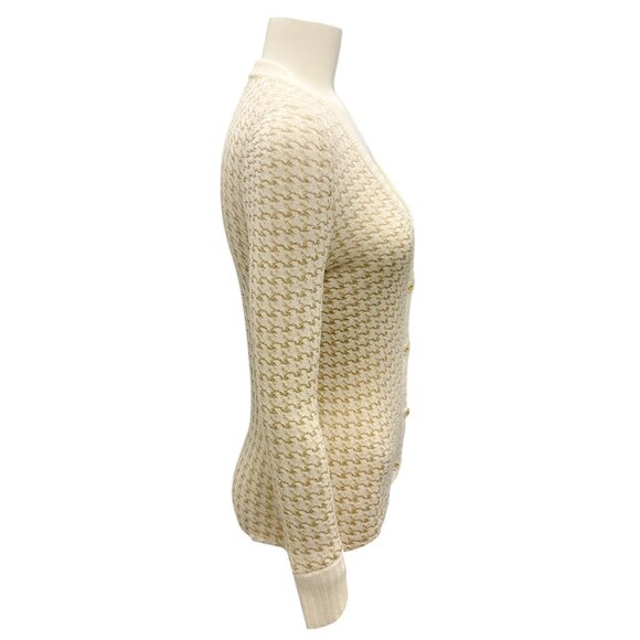 Christian Dior Cream / Gold Cashmere Houndstooth Cardigan Sweater - Picture 2 of 5
